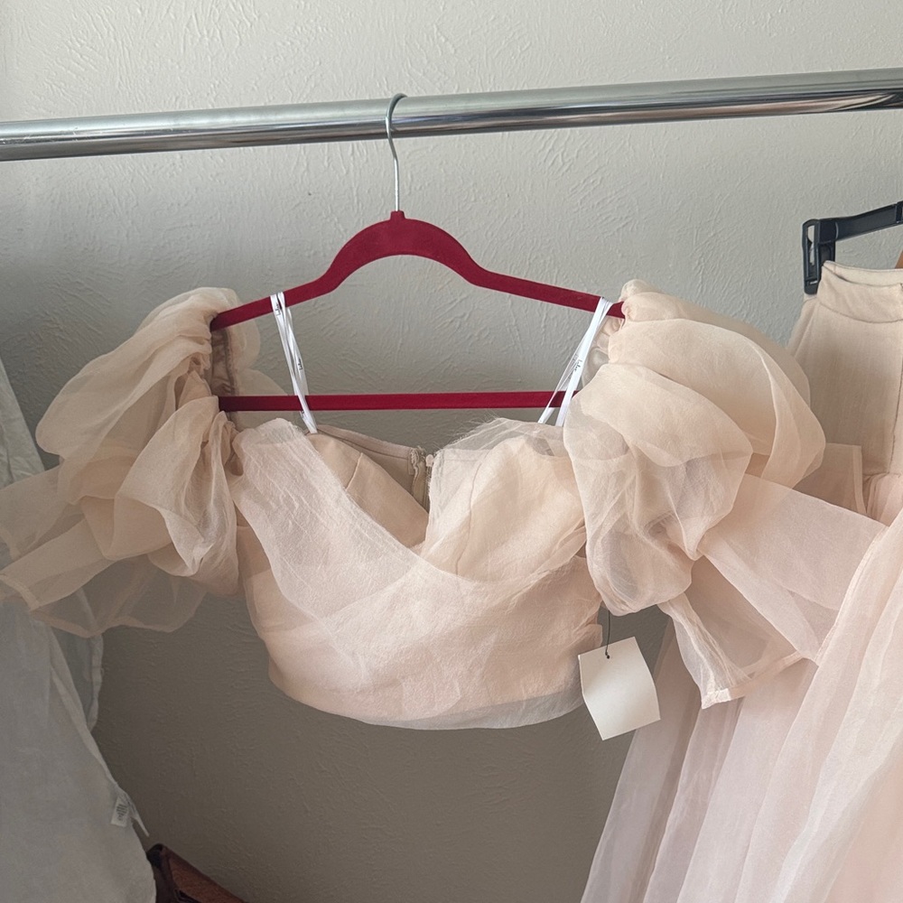 NWT Lulu's Cream Tulle Midi Skirt set - Picture 4 of 5